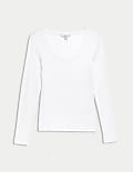 Cotton Rich Ribbed Scoop Neck Top