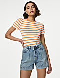 Camiseta 100% algod&oacute;n ajustada de rayas