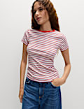 Prążkowana koszulka w paski z mieszanki z przewagą bawełny
