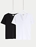 Pack de 2 camisetas 100 % algodón de cuello en pico