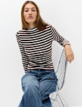 Cotton Rich Ribbed Funnel Neck Top