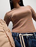 Cotton Rich Striped Ribbed Top