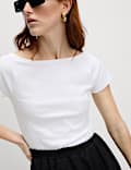Pure Cotton Slim Fit Off The Shoulder Top