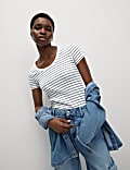 Cotton Rich Striped Scoop Neck T-Shirt