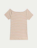 Pure Cotton Striped Off The Shoulder Top