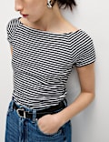 Pure Cotton Striped Off The Shoulder Top