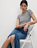 Pure Cotton Striped Off The Shoulder Top