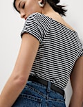 Pure Cotton Striped Off The Shoulder Top