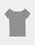 Pure Cotton Striped Off The Shoulder Top
