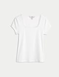 Pure Cotton Square Neck Slim Fit Top