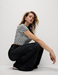 Pure Cotton Striped Crop T-Shirt
