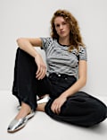 Pure Cotton Striped Crop T-Shirt