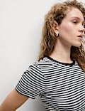 Pure Cotton Striped Crop T-Shirt
