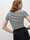 Pure Cotton Striped Crop T-Shirt