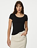 Cotton Rich Slim Ribbed Scoop Neck T-shirt