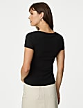 Cotton Rich Slim Ribbed Scoop Neck T-shirt