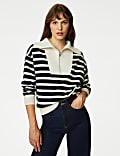 Cotton Rich Striped Half Zip Sweatshirt