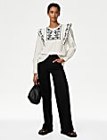 Pure Cotton Embroidered Frill Detail Blouse