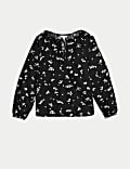 Pure Cotton Printed Tie Neck Blouse