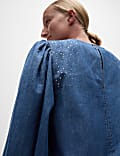 Denim μπλούζα από 100% βαμβάκι με διακοσμητικές λεπτομέρειες
