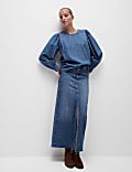 Denim μπλούζα από 100% βαμβάκι με διακοσμητικές λεπτομέρειες