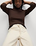 Cotton Rich Ribbed Funnel Neck Top