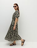 Pure Cotton Printed Midi Waisted Dress