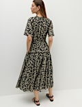 Pure Cotton Printed Midi Waisted Dress