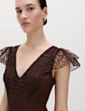 Jersey V-Neck Lace Panel Midaxi Column Dress