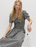 Cotton Blend Gingham Dropped Waist Midi Dress
