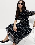 Lyocell Rich Polka Dot Midi Tiered Dress