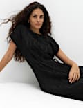 Plisse Tie Waist Midi Column Dress