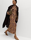 Jersey Animal Print High Neck Midaxi Dress