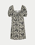 Pure Cotton Tie Front Waisted Mini Dress