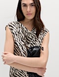 Satin Zebra Print Cowl Neck Midaxi Dress