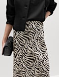 Zebra Print Lace Hem Asymmetric Midi Skirt