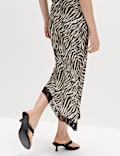 Zebra Print Lace Hem Asymmetric Midi Skirt