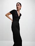 Jersey Textured V-Neck Midi Column Dress