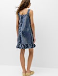 Denim Striped Frill Hem Mini Shift Dress
