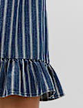 Denim Striped Frill Hem Mini Shift Dress