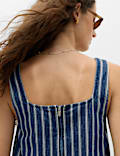 Denim Striped Frill Hem Mini Shift Dress