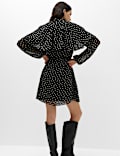 Polka Dot Tie Neck Mini Smock Dress