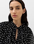 Polka Dot Tie Neck Mini Smock Dress