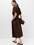 Pure Cotton Pintuck Midi Shirt Dress