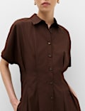 Pure Cotton Pintuck Midi Shirt Dress