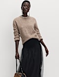 Falda maxi a media pierna fruncida de corte en A con encaje