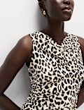 Animal Print Cowl Neck Midi Bodycon Dress