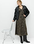 Chiffon Spot Print Midi Wrap Dress