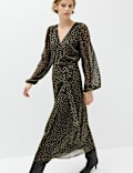 Chiffon Spot Print Midi Wrap Dress