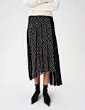 Polka Dot Pleated Hi Low Asymmetric Skirt